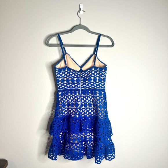 Lulus Beauty and Lace Royal Blue and Nude Crochet Lace Mini Dress Coquette Sz S - Picture 8 of 8